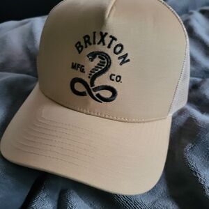 Brixton Beige Snake Logo Trucker Hat